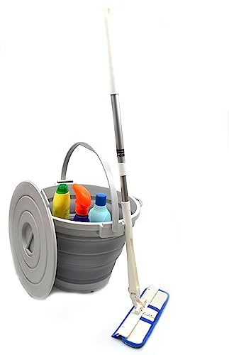 SAMMART 10L (2.64Gallon) Collapsible Fishing Bucket with Locking Lid - Portable Plastic Water Pail - Space Saving Outdoor Waterpot - Outdoor (1, Grey)