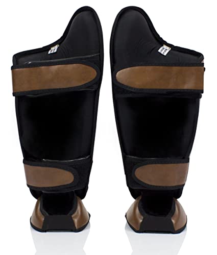 Fairtex SP8 Lightweight Durable Shin Guards, Expanded Side Protection Pads - color: Brown, size: Large