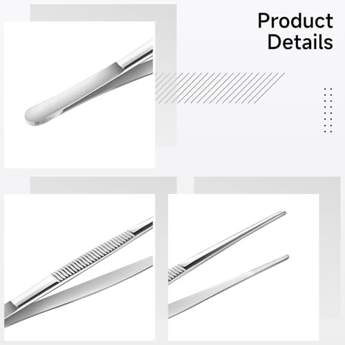 2 Pcs Stainless Steel Tweezers, 11.8 in (30 cm) Extended Length, Round and Curved Tip, 304 Grade, for Repairing, DIY Crafts, Aquascaping, Feeding, Chef's Food Styling, Anti-Corrosion