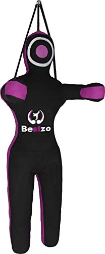 Bestzo MMA Jiu Jitsu Judo Punching Bag Wrestling Grappling Dummy-Unfilled - color: Synthetic Leather Black Purple, size: 70 inches (6 ft)