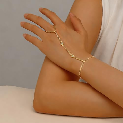 18K Gold Plated Small Cross Bracelet for Women | Tiny Cute Cross Bracelets | Beaded Bracelet | Hip Hop Knot | Hand Chain Bracelets | Gold Jewelry Gifts for Women - color: Gold Hand Chain 3#