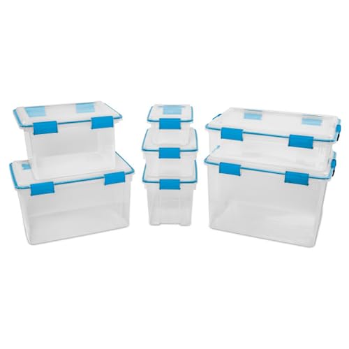 Sterilite 4-Pack 54 Quart Gasket Box, Home Storage Organizer Bins with Lids - Stackable Clear Plastic Containers for Bedroom, Bathroom, Garage, Basement, or Attic