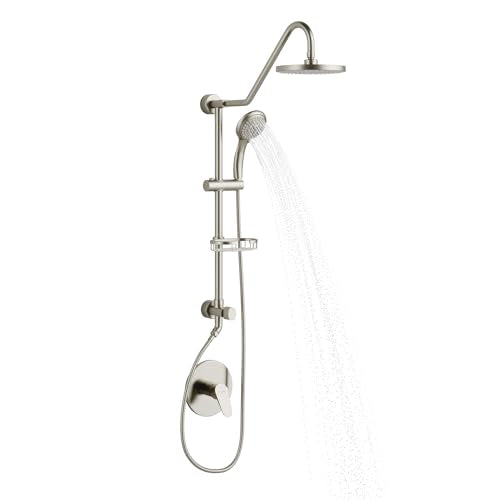 PULSE ShowerSpas Kauai III Brushed Nickel Rain Shower Head with Handheld Spray - 2.5 GPM, 8" Showerhead, 5-Function HandShower, Adjustable Slide Bar - Shower Heads with Handheld Spray Combo - size: 2.5 Gallon Per Minute, style: Brushed Nickel