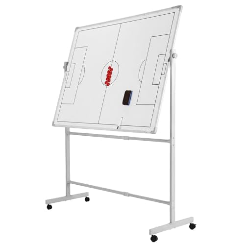 Double-Sided Soccer Coaching Board Height Adjustable Dry Erase Whiteboard with Wheels 360 Degree Reversible Soccer Tactics Board with Magnets Pen & Eraser for Teaching Training