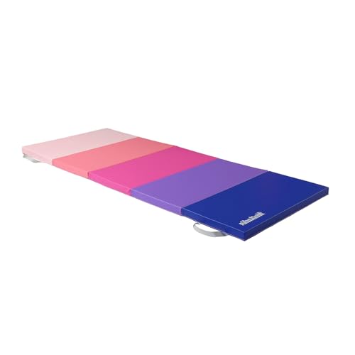 Matladin Folding Gymnastics Gym Exercise Aerobics Mat, 76"L x 30"W x 1.5"Th Folding Exercise Mat, Easy to Clean PU Leather Tumbling Mats for Stretching Yoga Cheerleading Martial Arts, Kid Play(Pink ,Blue) - color: Pink ,Blue Gradient