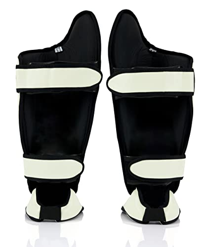 Fairtex SP8 Lightweight Durable Shin Guards, Expanded Side Protection Pads - color: White, size: Medium