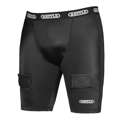 Battle Sports Hockey Compression Jock Short, Adult, Kids | Supportive four-way stretch and moisture-wicking fabric, wide elastic waistband, hook-and-loop sock lock tabs, cup pocket - size: X-Small