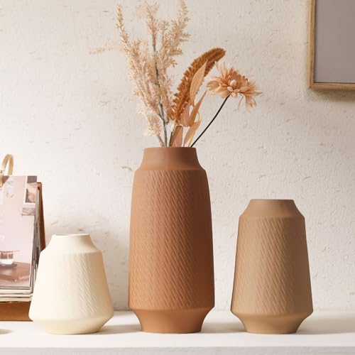 Ceramic Vase Set of 3 - Handcrafted Ceramic Vases for Home Decor & Shelf - Modern Farmhouse Decor for Kitchen, Office, Bedroom & Living Room Decorative Objects for Mantel, Table Centerpieces