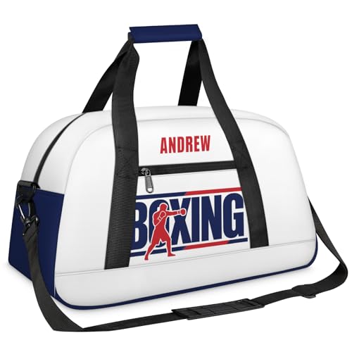 Custom Name Taekwondo Karate Duffle Bag for kids Boy Girls - Personalized Martial Arts Gear Bag - color: Boxing Navy Red