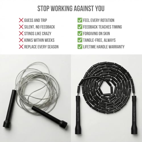 Elevate Rope Beaded Jump Rope, 1 in Beads, 10 ft Adjustable, Segmented - color: Black