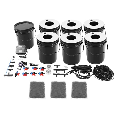 Hydroponics Grow System with Top Drip Kit, 20L/5.28Gal Deep Water Culture, Recirculating Drip Garden Systems with Multi-Purpose Trachea and Air Pump, 6 Hydroponic Tanks
