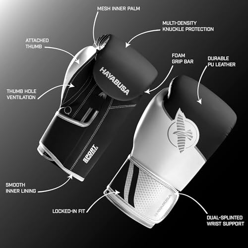 Hayabusa Sport Boxing Gloves - Dual-Splinted - color: White / Silver, size: 16oz