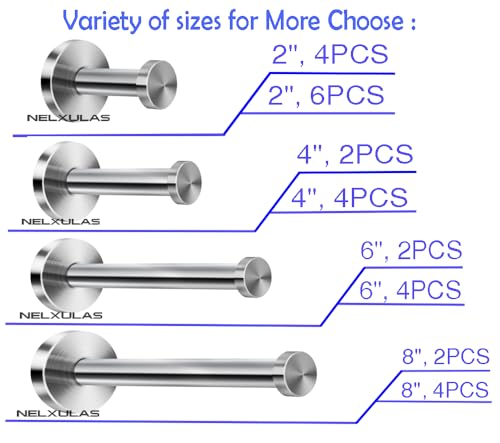 Brushed Stainless Steel Bath Towel Hooks Single Super Heavy Duty Wall Mount Hook, Coat Hook (6", 4 PCS) - size: 6" , 4 PCS