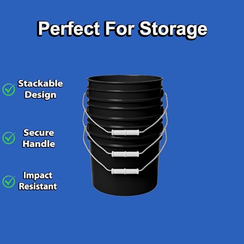 2-Gallon Bucket with Airtight Lid – Made in USA, Food Grade BPA Free Plastic, Heavy Duty Multi-Use, Metal Handle with Grip, Stackable Storage – Black, 6 Pack - color: Black, size: 6