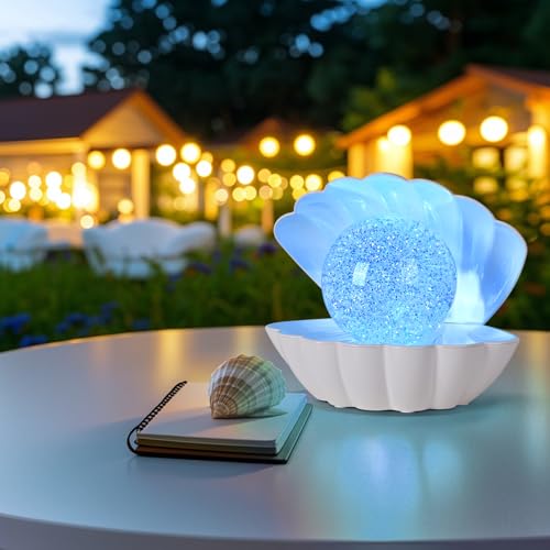 Shell Pearl Beach Themed Night Light, RGB 8 Colors Changing Mood Shell Pearl Lamps, Bedside LED Clamshell Portable Night Lights for Bar (Large White Shell) - color: Large white shell