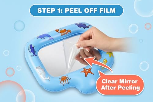 Inflatable Tummy Time Water Mat with Mirror β Portable Baby Play Mat for 0β12 Month Infants, Strengthen Muscles & Promote Sensory Development, Gift for Boys & Girls