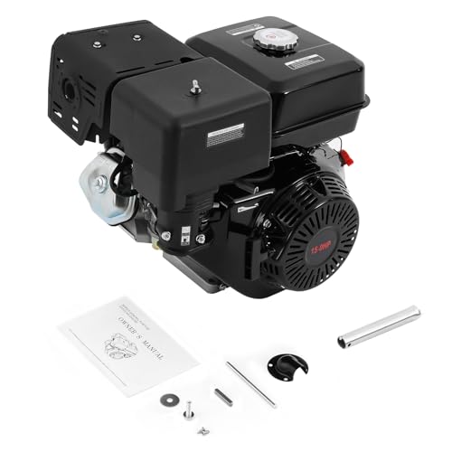 15HP 4-Stroke Gas Engine 420cc OHV Single Cylinder 9700W Max Power 3600rpm Air Cooling Hand Pull Start Low Fuel Consumption with 1.43gal Fuel Tank & Oil Alarm for Compressor, Lawnmower, Go Kar