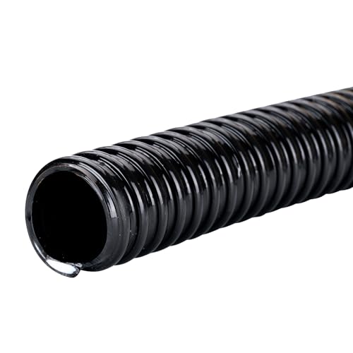 Pond Hose ID 1” × 10ft Black Corrugated Flexible Reinforced PVC Hose Vinyl Tubing for Pond Pump Fountain Garden Waterfall, Non-toxic & Kinkproof, with 2 clamps