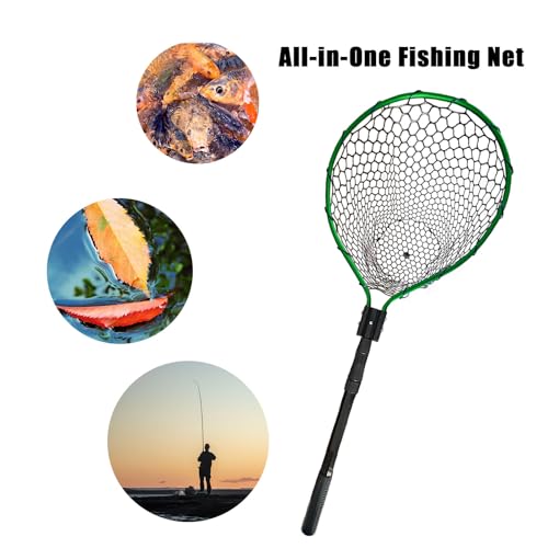 Large Fishing Net with Handle High Strength Landing Net Long Telescoping Rubber Fish Net Extendable Dip Net for Fishing Ideal for River Angling Pier Boat
