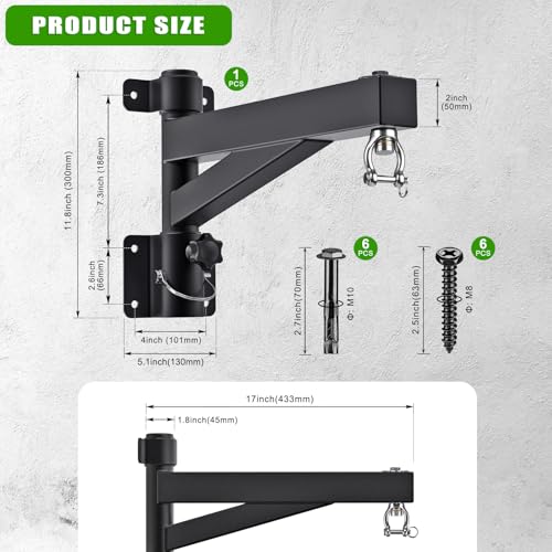 Kipika Heavy Bag Hanger Wall Mount Punching, Rotatable Heavy Duty Boxing Bag Bracket for Home Gym Indoor, Adjustable Length for Kickboxing Bag, Muay Thai Bag,Speed Bag - color: B- Length 17"