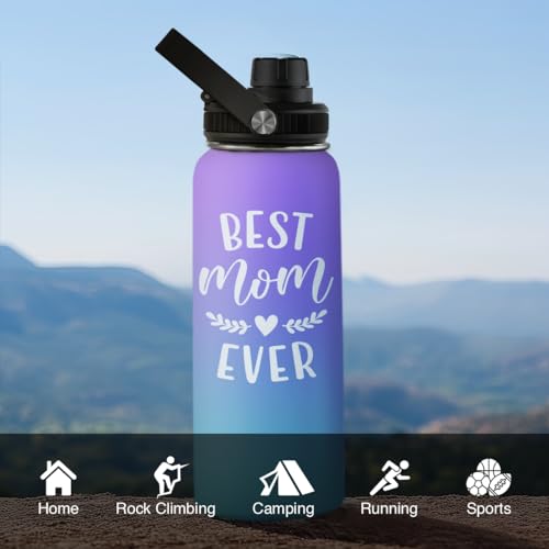Best Mom Ever Water Bottle 32oz Stainless Steel Insulated Water Bottles - Gifts for Moms from Son Daughter - Mothers Gifts for Birthday Christmas - color: Mom
