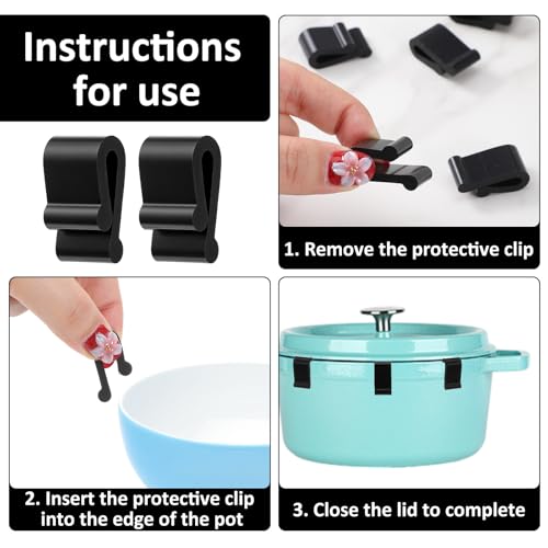 12PCS Dutch Oven Lid Protector Clips, Black Silicone Cookware Protector Flexible Pot Bumpers Lifter Accessories for Storage Stacking Pan & Display of Dutch Oven Pots (Black)