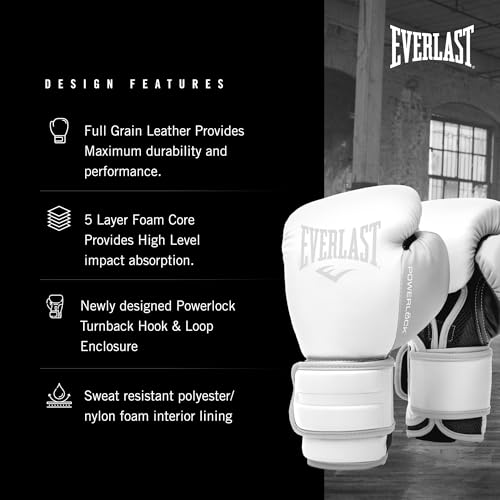 Everlast Powerlock 2 Hook & Loop Boxing Gloves | Fight Training Gloves | Hook and Loop with Durable Hand & Wrist Support | Heavy Bag & Fitness Training - color: White / Gray, size: 12 oz (Pack of 2)