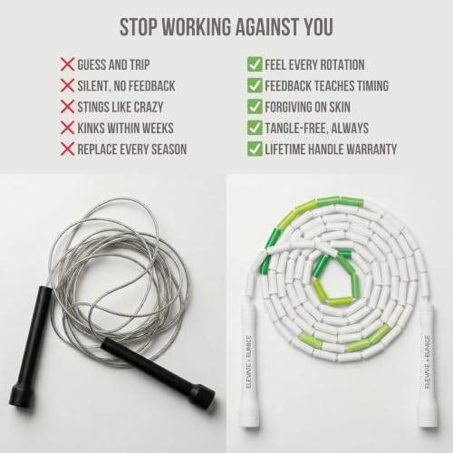 Elevate Rope Beaded Jump Rope, 1 in Beads, 10 ft Adjustable, Segmented - color: Jade