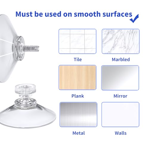 12 Pack 40mm Clear Suction Cups, Heavy Duty Vacuum Suction Pads, Removable Reusable No Drill Suction Holders for Glass, Window, Mirror, Tile & Smooth Surfaces