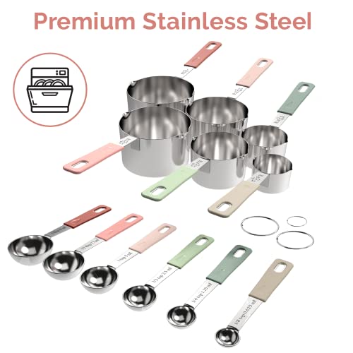 22-Piece Stainless Steel Measuring Cups and Spoons Set, Tad Dash Pinch Smidgen Drop Mini Measuring Spoons, Measuring Stick Leveler, Measurement Conversion Chart Fridge Magnet, (Country Chic) - color: Country Chic