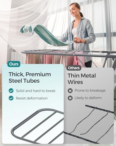 SONGMICS Clothes Drying Rack, Foldable 2-Level Stee Laundry Drying Rack - color: Gray, size: 2 Tiers(22"d x 61.8"w x 64.3''h )