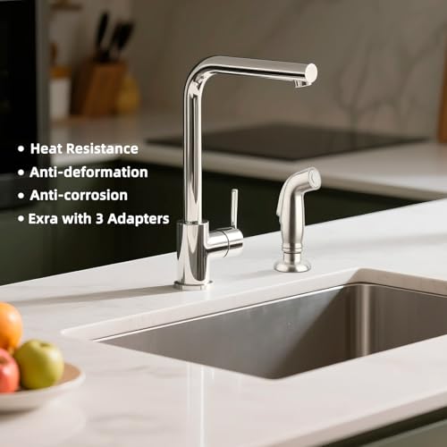 Universal Kitchen Side Sprayer Compatible with Moen Faucet, Kitchen Sink Faucet Sprayer Replacement with Quick Connector/Hose/Holder, Pull Out Sprayer Head Replacement, Easy to Install, Brushed Nickel