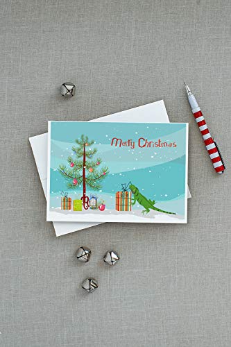 Caroline's Treasures CK4544GCA7P Iguana Merry Christmas Greeting Cards and Envelopes Pack of 8 Blank Cards with Envelopes Whimsical A7 Size 5x7 Blank Note Cards - style: Amphibians & Reptiles - Iguana