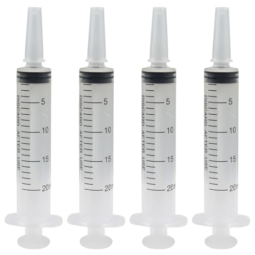 20ml Syringes Without Needle, 4 Pack Plastic Syringe with Cap for Pet Feeding, Scientific Labs, Glue, Oil & Precise Liquid Measurement - size: 20ml