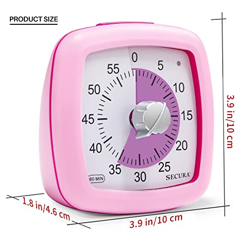 Secura 60-Minute Visual Timer, Silent Study Timer for Kids and Adults - color: Pink