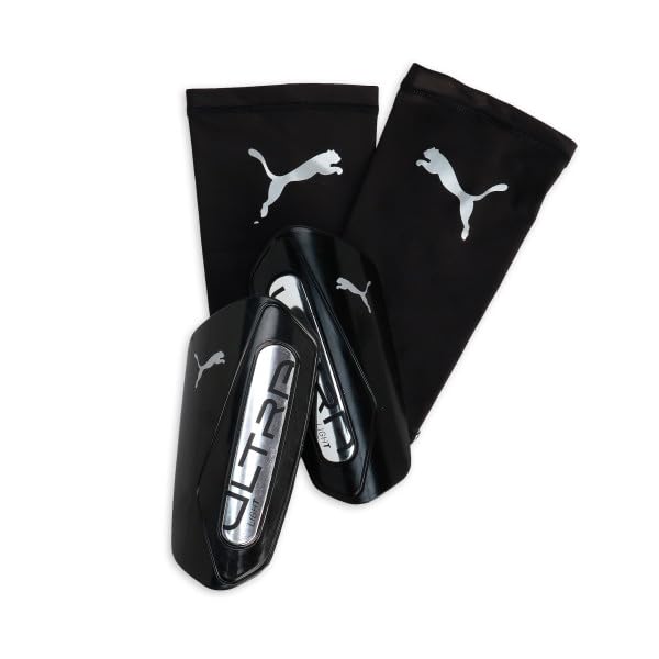 Puma Ultra Light Sleeve Soccer Shin Guards - color: Black-Silver, size: XX-Small