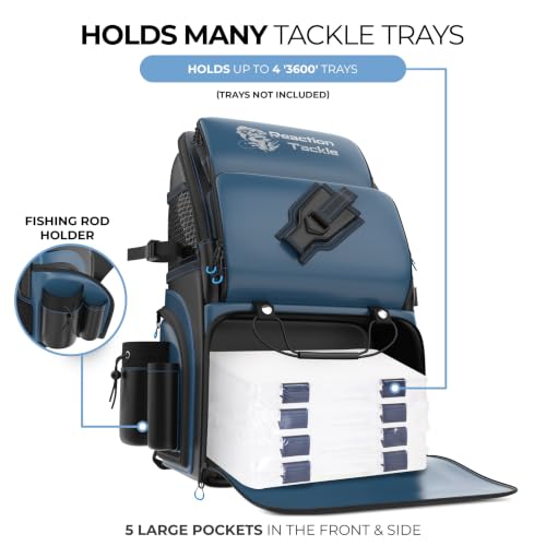 Reaction Tackle Saltwater Fishing Tackle Bags, Water Resistant 1000D PVC Tackle Box Bag with Removable Dividers, Fits 3600 and 3700 Trays, Backpack - size: Backpack