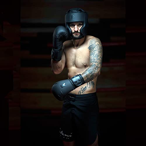 Kruzak Matte Black Boxing Gloves and Pads, Boxing Gloves Training Set for Kickboxing and Muay Thai MMA Training - Boxing Kit for Adults with Punching Pads for Martial Arts and Karate - size: 12 oz