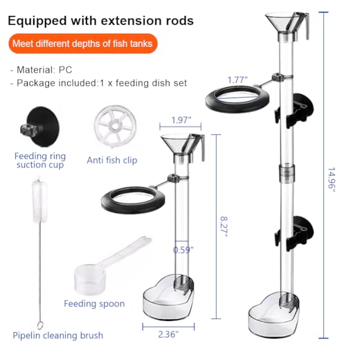 La La Pet Fish Feeding Dish Set with Adjustable Tube Kit, Suction Cups and Cleaning Brush for Aquarium Supplies