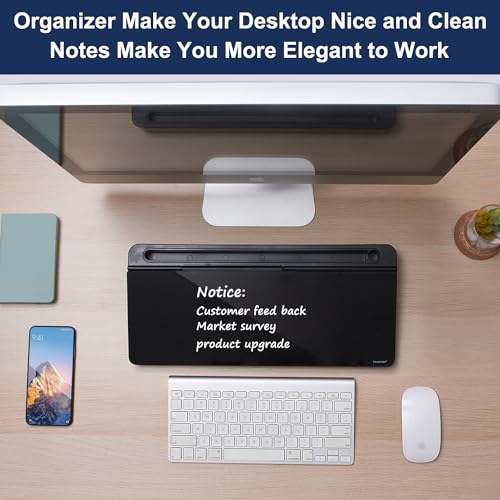 Desktop Whiteboard Dry-Erase-Board - Computer Keyboard Stand White Board Surface Pad with Drawer, Desk Organizers with Accessories for Office, Home, School Supplies - Complete Black - color: Black Base/Glass