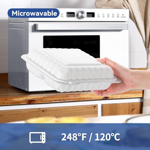 7.8" 30oz 3 Compartment Food Containers - Shrink Wrap Ready to Use | 65 Pack Mineral Filled PP Clamshell | BPA Free Freezer Microwave Safe | Reusable White Lunch Box for Leftovers, Take Out - size: 7.8 inch 30 oz
