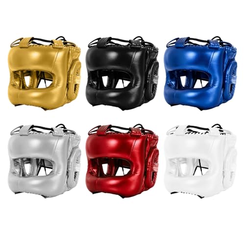 Adjustable Boxing Headgear with Full Coverages Protections Easy Liners Kickboxing Helmet for Athletes Present Muay Thai Helmet - color: Red