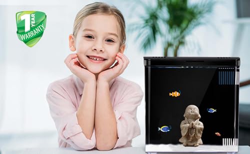 1.2Gallon Small Fish Tank Office USB Aquarium LED Light with Filter (Include Sand and Tiny Buddha) for Small Fish and Shrimp