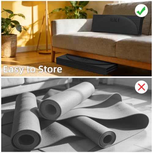 ILILI Foldable Yoga Mat, 10mm Thick, 75x26 Inch Extra Long, Exercise Mat - color: Carbon Black