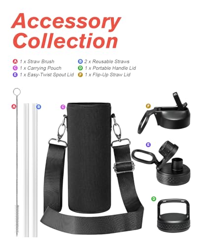 Coolflask 24 oz Insulated Water Bottle with Straw & 3 Leakproof Lids - color: Samurai Cyan, size: 24 Ounces