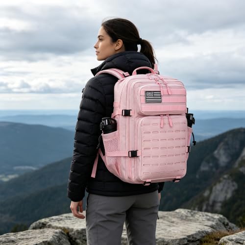 Military Tactical Backpack 45L/25L 3 Day Assault Pack Molle Daypack Hiking Backpack for Men and Women (Pink, 45L) - color: Pink, size: 45L