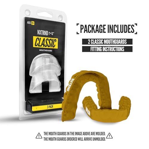 2 Pack Nxtrnd Classic Mouthguard, Custom Fit Sports Mouthpiece for Football, Boxing, MMA, Basketball, Hockey, Lacrosse, Youth & Adult (Gold) - color: Gold