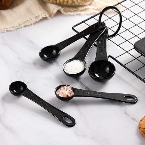 Measuring Spoons, Plastic Measuring Spoons Set with Egg Separator 12-Piece,Black - color: Black