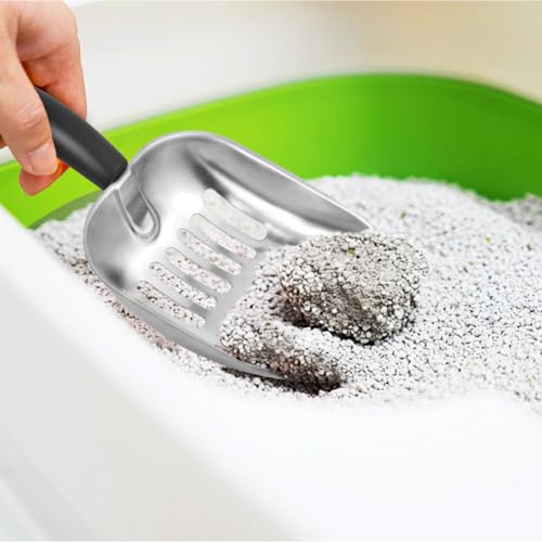 Cat Litter Scoop -Metal Cat Litter Scoop-Sturdy Mesh Scooper - Mesh Shovel-Easy to Clean - Suitable for Cat Litter Box -Black - color: Black, size: L-1