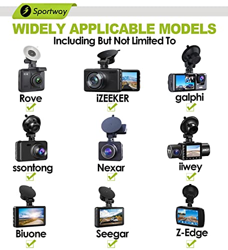 S503 Suction Cup Dash Cam Mount Holder (5th Gen) with 3pcs 360 Rotating Joints for Rove Nexar Z-Edge Kingslim iiwey NIUTA and Most Other Car Dash Cameras